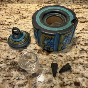 Antique Gouda Pottery Inkwell Art Deco 1930s Design Holland Blue Green Original - Picture 1 of 11