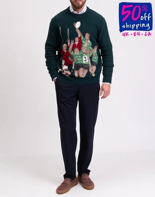 PVP €815 BALLANTYNE Jersey de Cachemira IT48 US38 M Verde Rugby Intarsia Cuello Redondo Foto 1 de 4