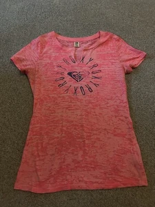 Roxy Pink Logo T-shirt V-neck Women’s Size Large - Picture 1 of 6