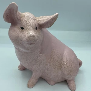 Vintage 1989 Pink Resin Pig Figure Farmhouse Country Decor Retro Crackle Finish - Picture 1 of 10