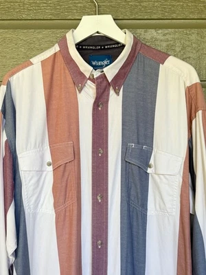 Vintage Wrangler Western Shirt Brushpopper Mens XLT Wide Stripes - Image 1 of 4
