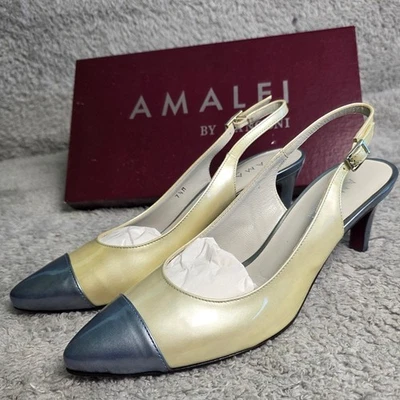 Amalfi by Rangoni Slingback Cap Toe Pearl Blue Italian Leather Heels 8N NEW - Image 1 of 4