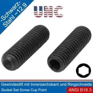 Gewindestift mit ISK u. Ringschneide 8-32 UNC Stahl 12.9 schwarz | - Picture 1 of 16