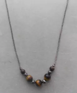 Collana Perline Perline Grigie Ombreggiate Marrone & Argento #G26 - Foto 1 di 5