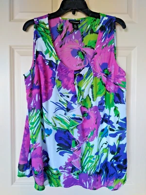 Camisa sin mangas floral sin mangas Lane Bryant talla 18 volantes multicolor sin mangas pulóver Foto 1 de 4