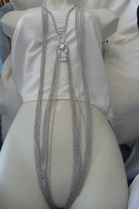 TORRID DESIG RHINESTONE PENDANT  7 SILVER TONE CHAINS STATEMENT  NECKLACE #810A - Picture 1 of 9