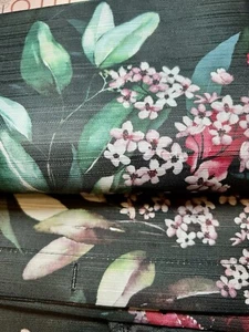 BLACK WATERCOLOR GARDEN FLOWERS FABRIC SHOWER CURTAIN - Picture 1 of 13