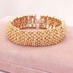 Vintage Sarah Cov Gold Mid Century Modern MCM Balled Pattern Bracelet - Picture 1 of 11