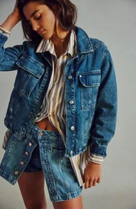 NWT $128 Free People Jade Denim Jacket in High Dive M - Picture 1 of 8