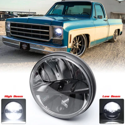 For Chevy C10 C20 C30 K10 G20 7" Inch Round LED Headlight Hi-Lo Beam Bulb Black - Image 1 of 4