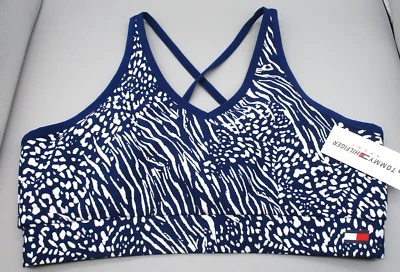 TOMMY HILFIGER ~ 大号 ~ 蓝色混合动物印花绑带无线运动文胸 — 第 1/4 张图片