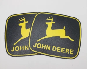 2 John Deere Vinyl Logo Decal 3 1/4" X 3 3/4" Black Yellow Deer 3M Back - Picture 1 of 5