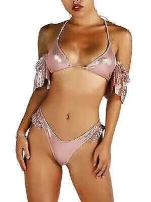 Mode Mer Costume Deux Pièces Bikini String Mini Micro Rose Poli 6058 - Photo 1/4