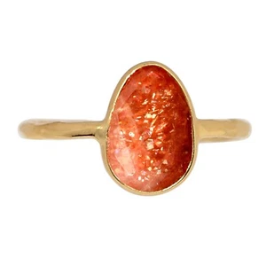 18k Gold Vermeil - Natural Rainbow Sunstone 925 Silver Ring s.7 ALLR-32246 - Picture 1 of 1