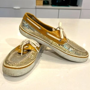 Sperry top sider ladies gold sequined sparkly boat slip on shoes 7.5 - Picture 1 of 5