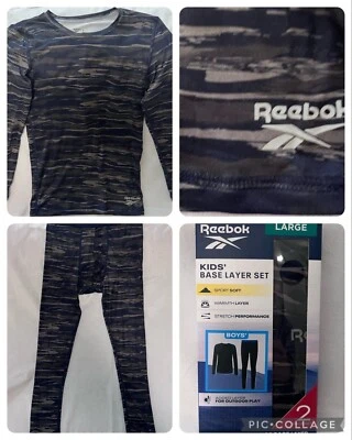 Reebok Niños Niño Grande 12/14 Capa Base 2 Piezas Conjunto Camuflaje Rendimiento Térmico Foto 1 de 4