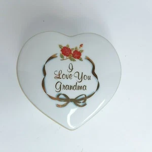 Vintage Porcelain Heart Trinket Box Japan Roses “I Love You Grandma" Gold Trim - Picture 1 of 10