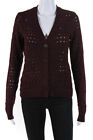 Ecru Womens Fancy Stitch V Neck Cardigan Sweater Burgundy Size Extra Small