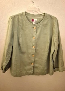 JM Collection 100% Linen Light Green Button Front Shirt Jacket Size 18W EUC - Picture 1 of 6