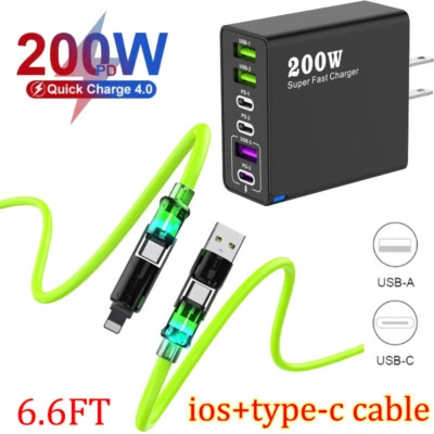 Cargador de pared USB tipo C de carga rápida de 200 W para iPhone 16 15 14 13 12 11 Pro Max Foto 1 de 4