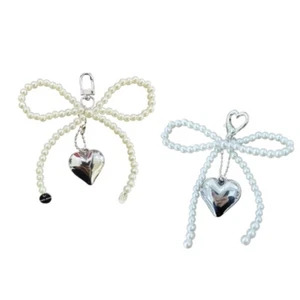 Stylish Heart Pendant Keychain Handcrafted Bow Shaped Beaded Key Chain Jewelry - Zdjęcie 1 z 10