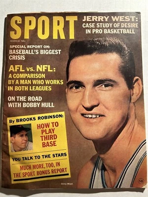 Revista deportiva 1965 Los Angeles Lakers Jerry West quiosco de noticias sin etiqueta Sr. NBA  Foto 1 de 2