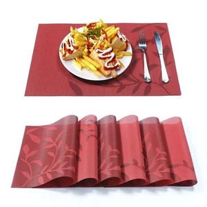PVC Woven Vinyl Non-slip waterproof Moist Heat-Resistant Red Placemats 6 Piec... - Picture 1 of 9