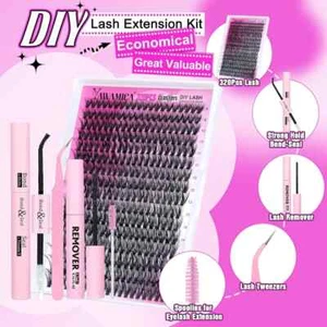 DIY Eyelash Extension Kit 320Pcs Lash Cluster D Curly 9-16Mm Mix 40D Individual - Picture 1 of 6