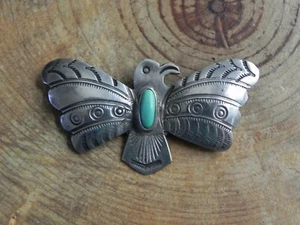 Turquoise & Sterling Silver THUNDERBIRD Pin by UITA Toadlena Trading Post Navajo - Picture 1 of 4