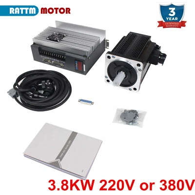 3.8KW 220V AC Servo Motor Driver CNC Controller Kit 15N.m 2500rpm φ22mm Shaft - Image 1 of 4