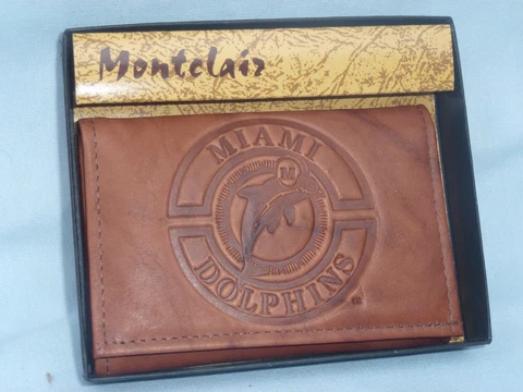 MIAMI DOLPHINS  Leather TriFold WALLET   New in Box   brown    vintage logo Cover