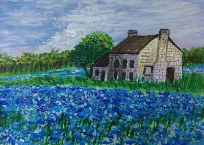 Texas Bluebonnets ACEO Original Painting Art Card Acrylic Color Landscape