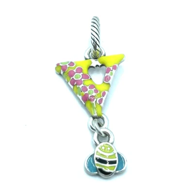 Brighton Letra "V" Mayúsculas Rosa Flores Recorte Amarillo Abeja Alfabeto Dije Foto 1 de 4