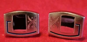 Silver Color Tone Vintage Blue Enamel ID Cufflinks MCM  - Picture 1 of 13