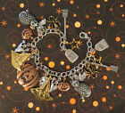 Halloween Charm Bracelet 7" Mixed Metal Copper Silver Gold Plate Cat Scull Ghost