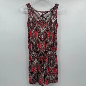 Eye Candy Romper Women Small NEW Orange Brown Sleeveless Paisley Stretch Pockets - Picture 1 of 11