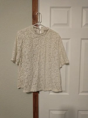 LOFT Mujer Marfil Floral Encaje Barbie Core Top Talla L Foto 1 de 4