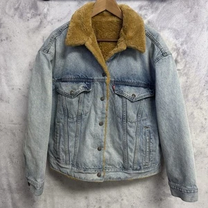 Giacca camionista Levis vegan foderata in pelliccia sintetica denim taglia small oversize blu - Foto 1 di 15