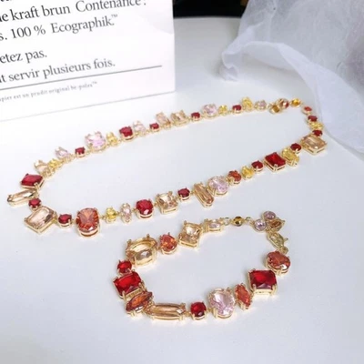 Gema necklace bracelet mixed with cut together shimmering with color gold-plated - Image 1 of 4