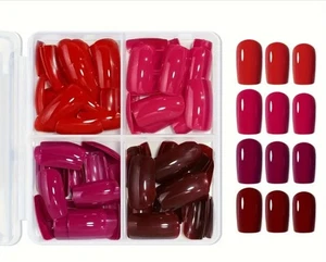 96 Stück Press On Nägel gemischte Töne. Geometrie Muster glänzend quadratisch mittlere Spitzen - Bild 1 von 5