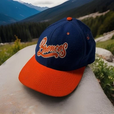 Nutmeg Vintage Broncos Snap Back Hat Blue Script  NFL Football 90s Denver - Image 1 of 4