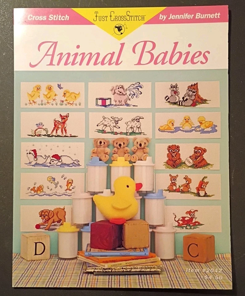 ANIMAL BABIES Counted Cross Stitch - Elephant Raccoon Ducks Cow Fishes Seals  - Image 1 of 1