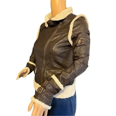 Chaqueta Affliction Mujer Talla XS Marrón Premium Condor Cremalleras Bandera Imitación Cuero Foto 1 de 4