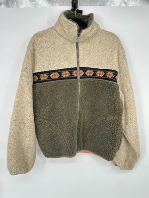Vintage 90s Southwestern Aztec Fleece Zip Jacket Canyon Guide Mens M USA Made - Image 1 of 4