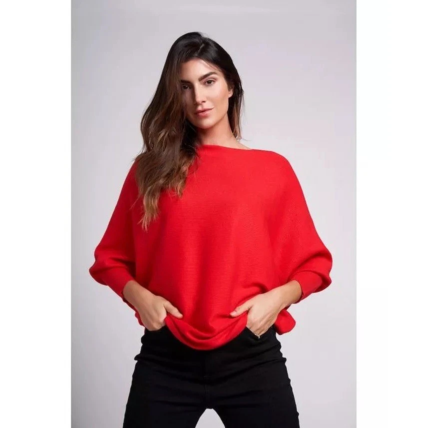 复古 90 年代 Y2K Joseph A. 罗纹 Dolman 红色毛衣 - 中号 - 节日圣诞节 — 第 1/4 张图片