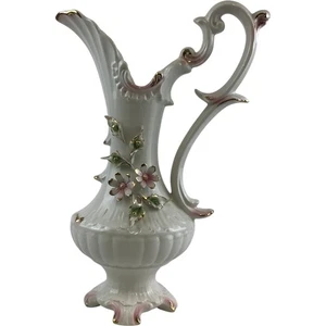 Large Bassano Capodimonte Style Ceramic Pitcher Floral Design Gold Trim 40cm - Picture 1 of 15