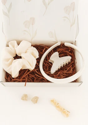 Beautiful Beige Hair Accessories Gift Set ✨ Elegant Scrunchies, Clips, Headband - Image 1 of 4