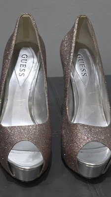 Guess Zapatos Tacones Altos Peep Toe Brillante Mujer Talla 7.5 M Nochevieja Boda Foto 1 de 4