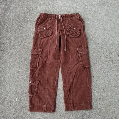 Pantalones holgados Free People Tahití marrón pana carga talla pequeña cuerda usados en excelente estado Foto 1 de 4