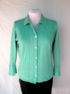 Shirin Guild Scotland aqua cashmere cardigan L Vintage 90s World’s Best  Pringle - Image 1 of 4